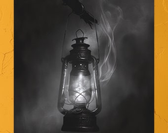 Vintage Lantern Poster: Black and White Cottagecore Wall Art (Digital Download)