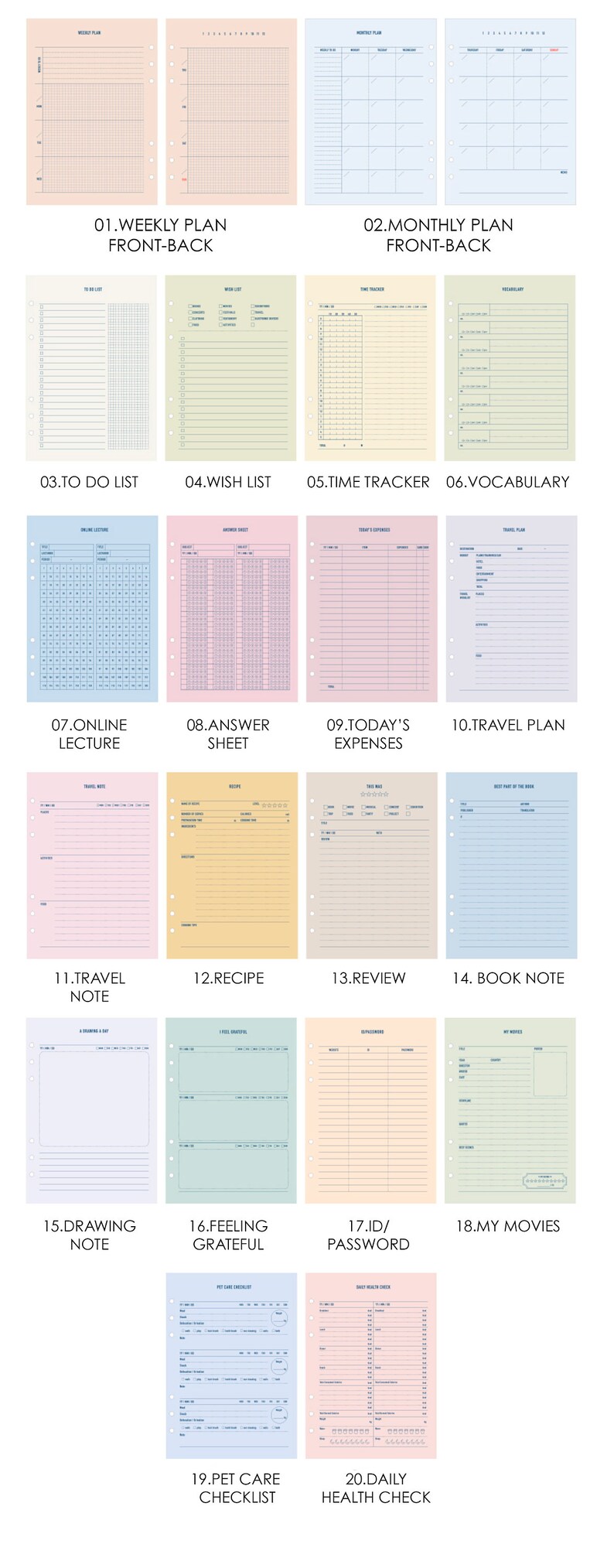 A5 PLANNER REFILL Printed Planner Inserts Plain Plan Etsy