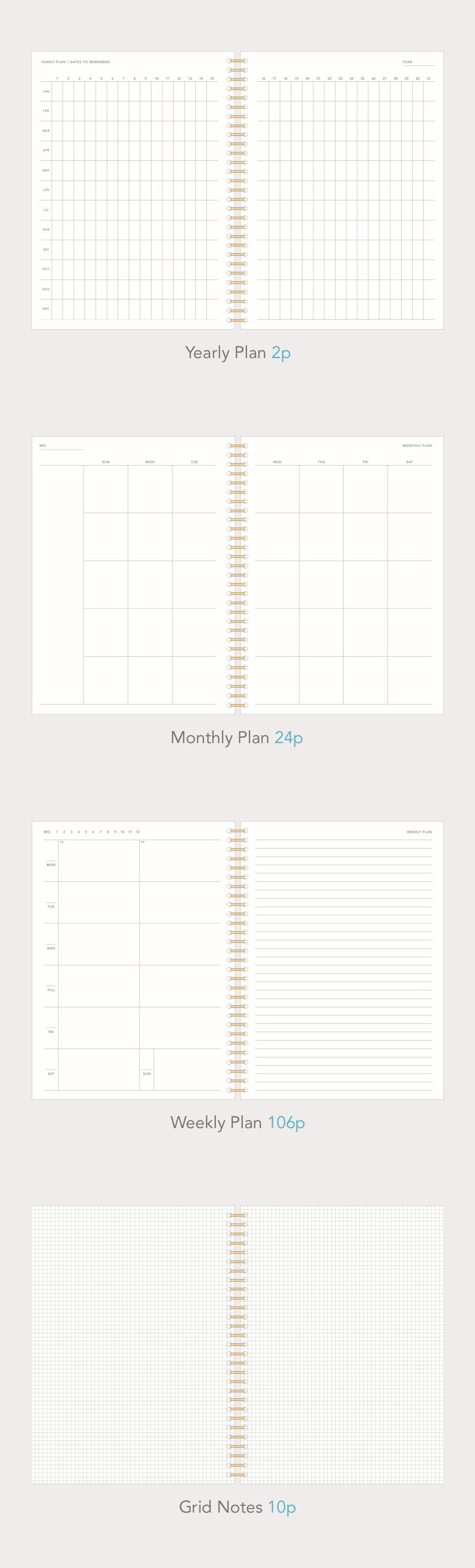 WEEKLY PLANNER B5 4 colors Monthly Planner Undated Planner | Etsy