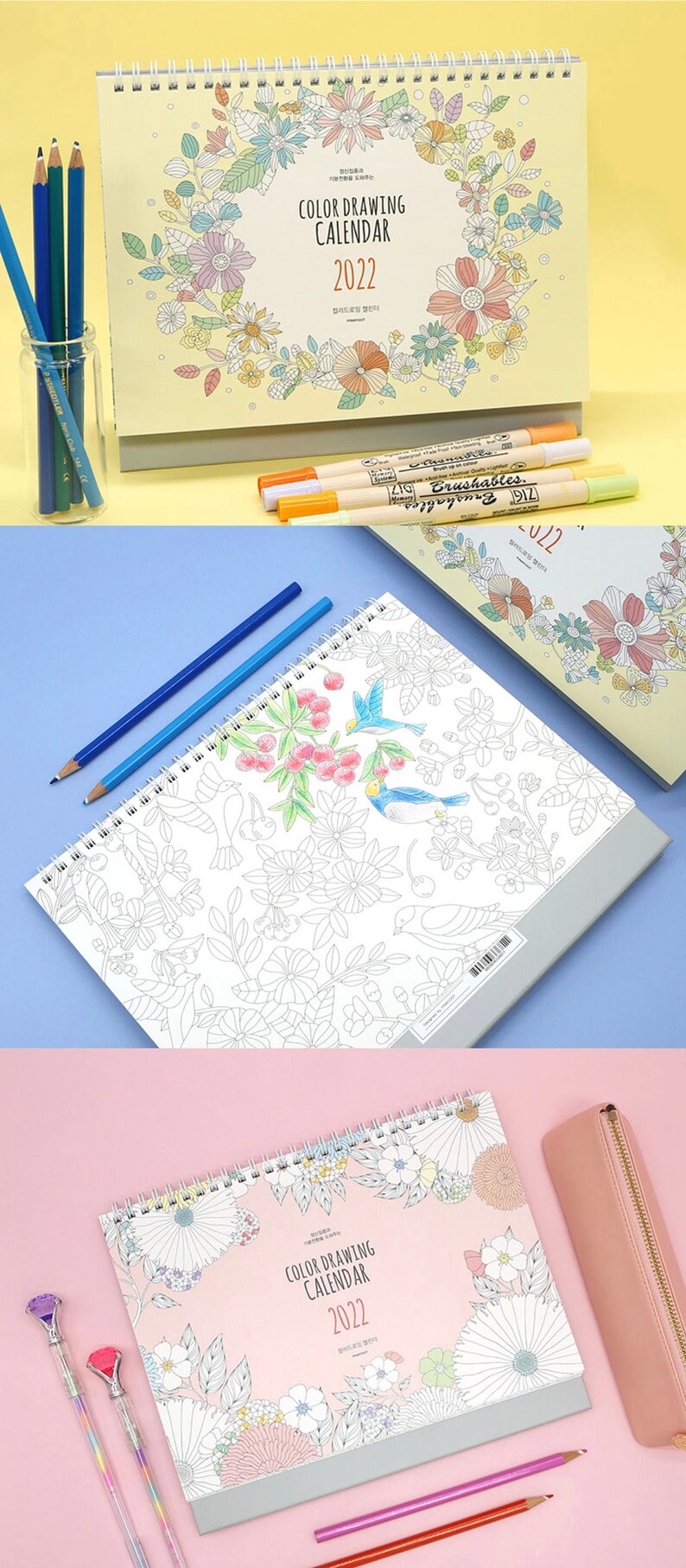 2022 COLOR DRAWING CALENDAR Desk Schedule Note Vintage Etsy