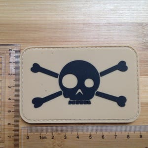 Tan Skull 3d PVC tactical patch with hook backing