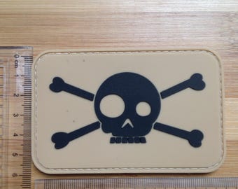 Tan Skull 3d PVC tactical patch with hook backing