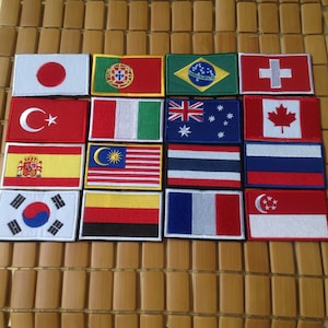 Japan portugal brazil switzerland  turkey hungary UK malaysia thailand Russia korea Singapore hook loop  embroidery flag  Velcro patch