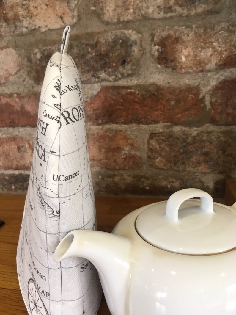 Tea Cosy, Maps Tea Cosy, Map of the World Tea Cosy, Handmade Tea Cosy, Grey Tea Cosy, Tea