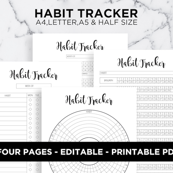 Habit Tracker Habits Tracker Habit Chart Daily Weekly Monthly Habit Tracker Habit Log Editable A5 A4 Letter Half Size PDF Printable