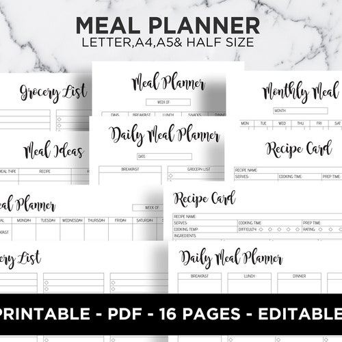 Meal Planner Weekly Meal Menu Planner DIY Recipe Planner Book - Etsy
