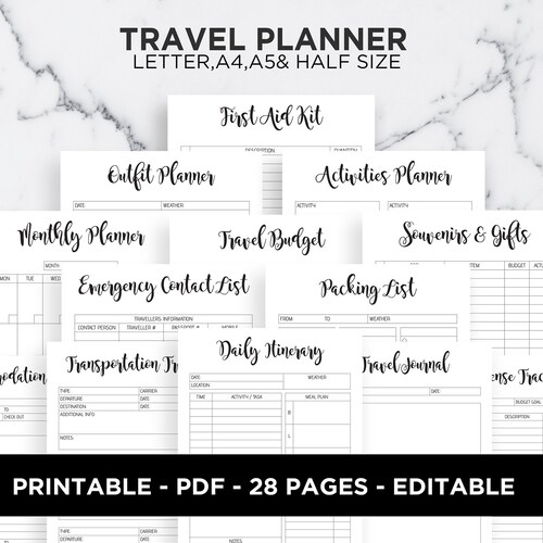 A5 Travel Planner Printable Travel Planner Vacation - Etsy