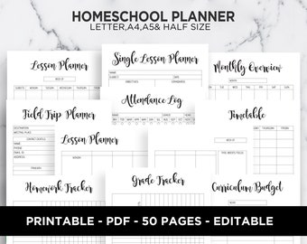 Ultimate Homeschool Planner Home School Lesson Planner Academic Calendar School Curriculum Editable A5 A4 Letter Half Size PDF Printable