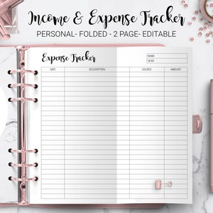 Income & Expense Tracker Spending Log Monthly Expense Finance Planner Foldout Filofax Personal Size Folded Editable PDF Printable Insert