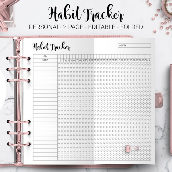 Habit Tracker Monthly Weekly Daily Habit Tracker Goal Tracker Foldout Filofax Personal Size Folded Editable PDF Printable Insert