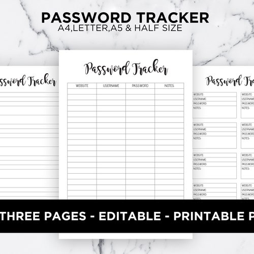 Password Tracker Printable Password Keeper Password Log - Etsy