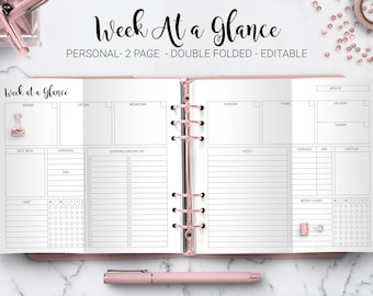 Weekly Planner Insert, Undated Agenda, Filofax Personal Size (PDF Printable)