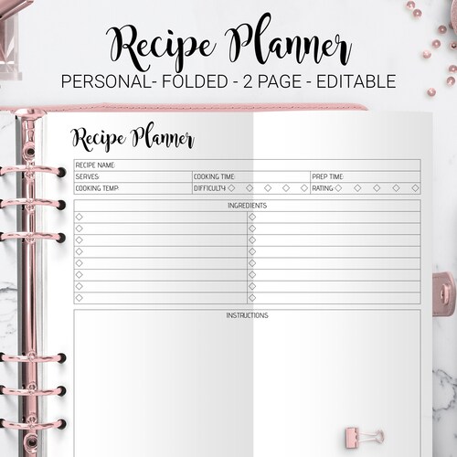 Recipe Planner Recipe Binder Cook Book Meal Planner Recipe Etsy