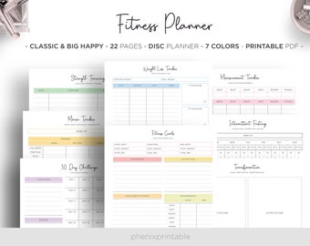 Fitness Planner Weight Loss Calorie Tracker Workout Log 30 Day Mambi Classic HP Big Happy Planner PDF Printable Inserts