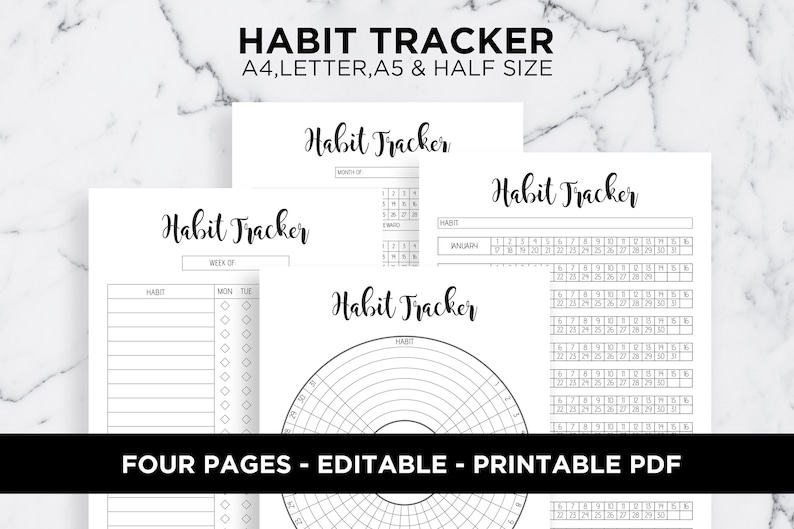 Habit Tracker Habits Tracker Habit Chart Daily Weekly Monthly Habit Tracker Habit Log Editable A5 A4 Letter Half Size PDF Printable 