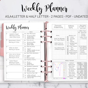 Weekly Planner Split Section Daily Planner Weekly Schedule To Do List Habit Mood Sleep Tracker A5 A4 Letter Half Size PDF Printable Inserts