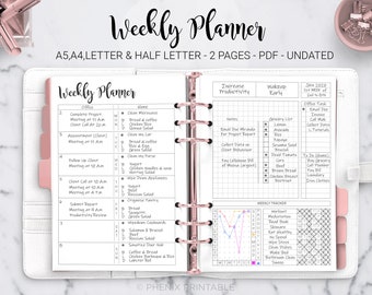 Weekly Planner Split Section Daily Planner Weekly Schedule To Do List Habit Mood Sleep Tracker A5 A4 Letter Half Size PDF Printable Inserts