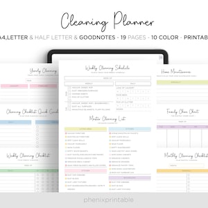 Lista de verificação de limpeza mestre Planejador de limpeza de zona Agenda Digital Goodnotes iPad Planner A5 A4 Carta Meio tamanho PDF Inserções para impressão