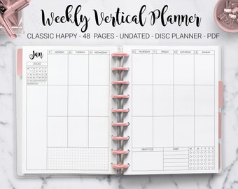 Weekly Planner Vertical Undated Habit Tracker Weekly Agenda Week on 2 Page Mambi Classic Happy Planner HP Editable PDF Printable Inserts