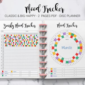 Mood Tracker Maandelijkse Jaarlijkse Mood Chart Bullet Journal Mood Planner Mambi Classic HP Big Happy Planner PDF Afdrukbare Inserts