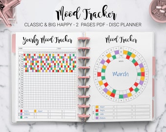 Mood Tracker Monthly Yearly Mood Chart Bullet Journal Mood Planner Mambi Classic HP Big Happy Planner PDF Printable Inserts