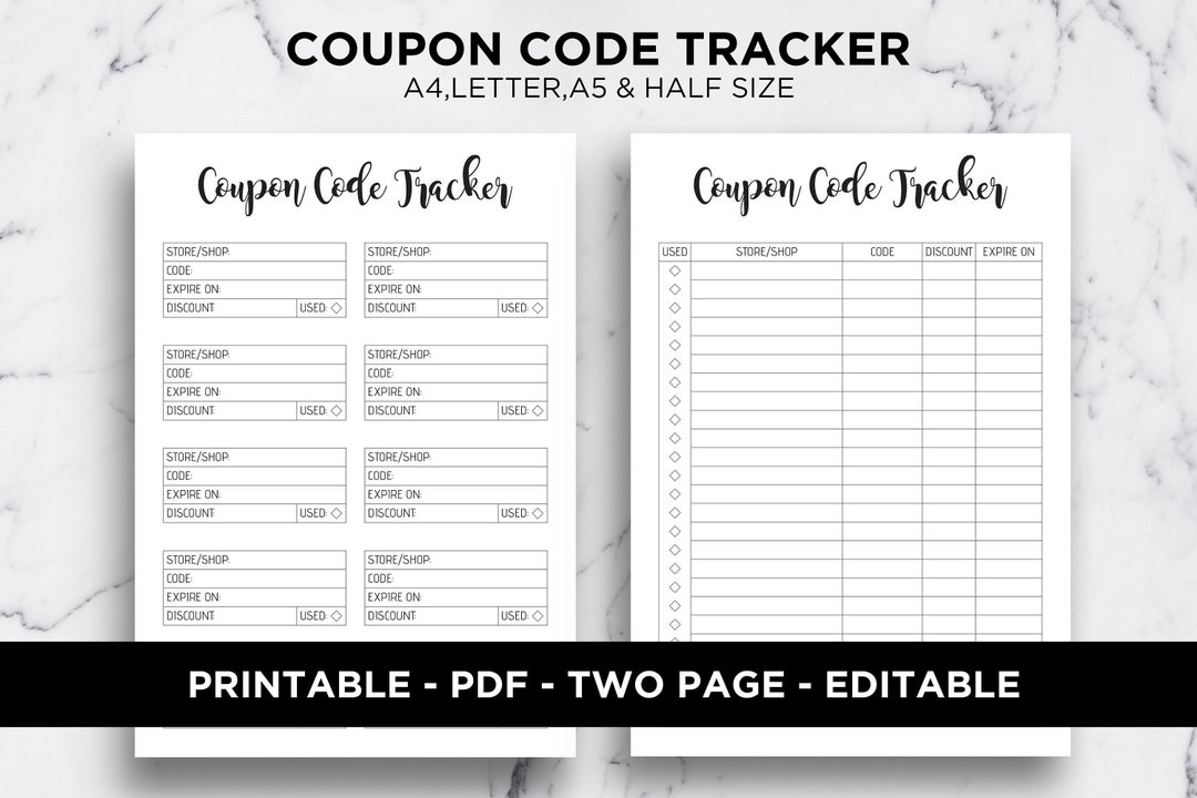 Coupon Code Tracker Coupon Organizer Discount Tracker Shop Etsy