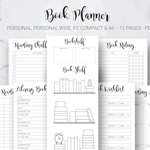 Lettura Giornale di registrazione Book Planner Journal Bookshelf Reading Diary Planner Filofax Personal A6 FC Compact Personal Wide PDF Inserti stampabili