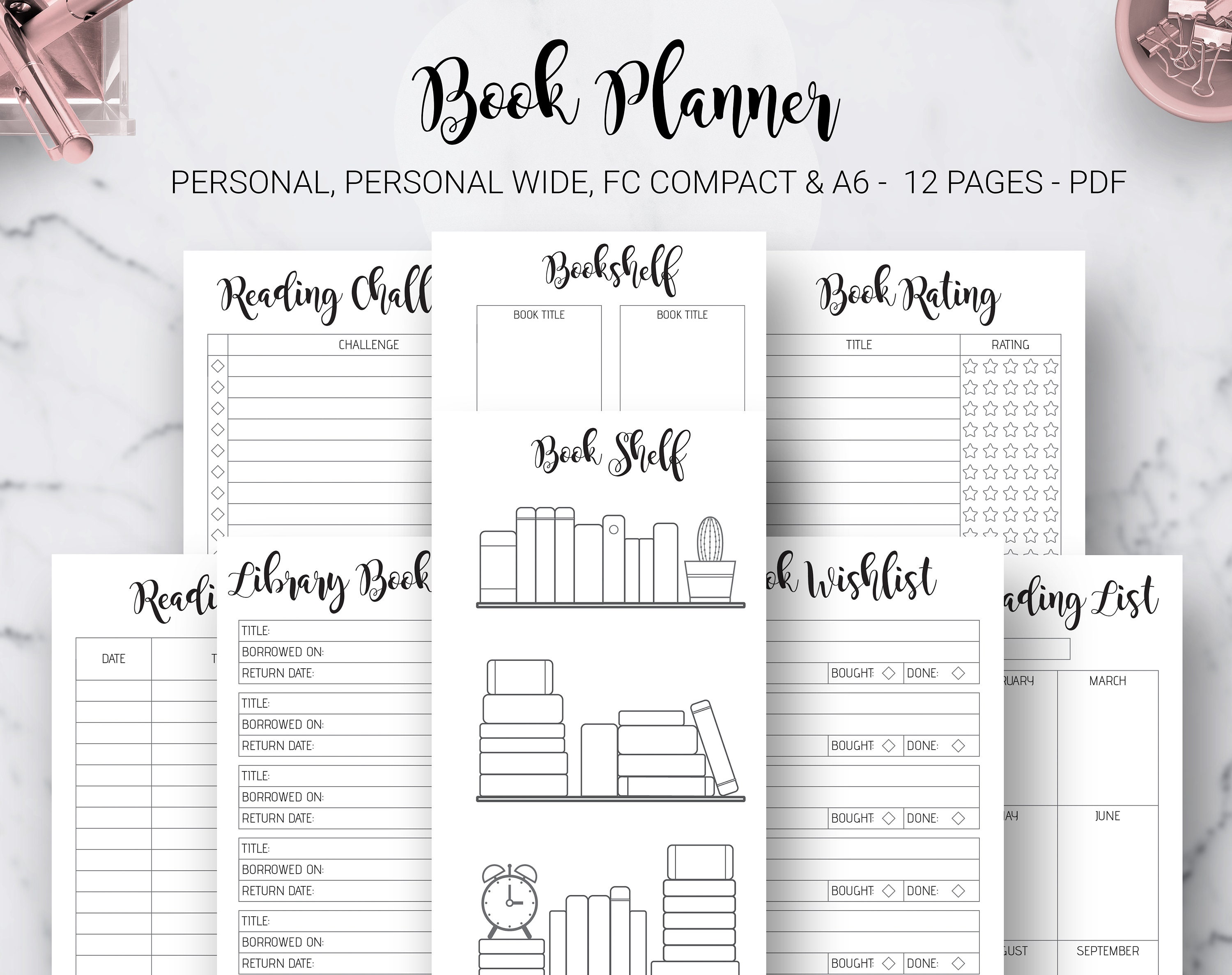 Reading Journal Log Book Planner Journal Bookshelf Reading Etsy