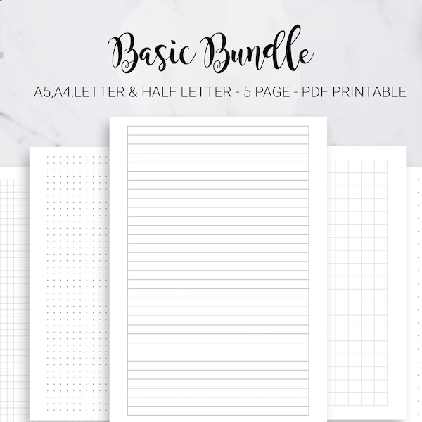Dot Grid Paper Lined Paper Graph Paper Notebook Journal Dotted Paper Planner Essential A5 A4 Letter Half Size PDF Printable Inserts