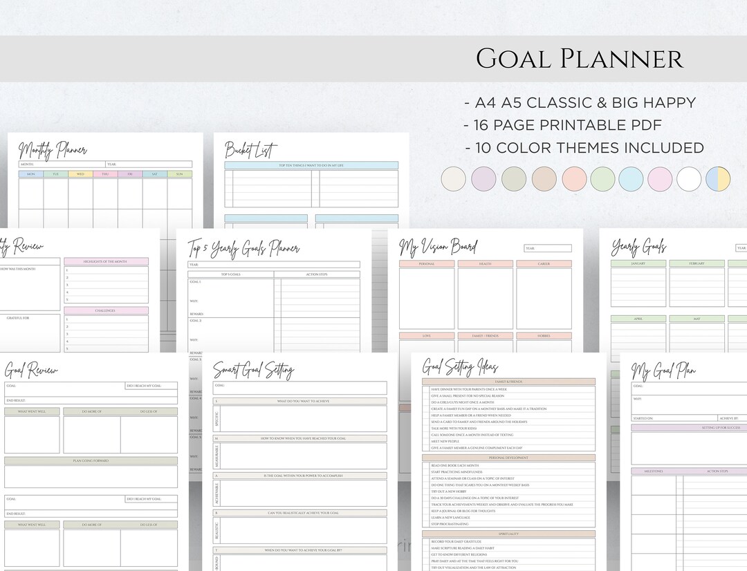 Printable Goal Planner Goal Tracker SMART Goal Setting Kit - Etsy