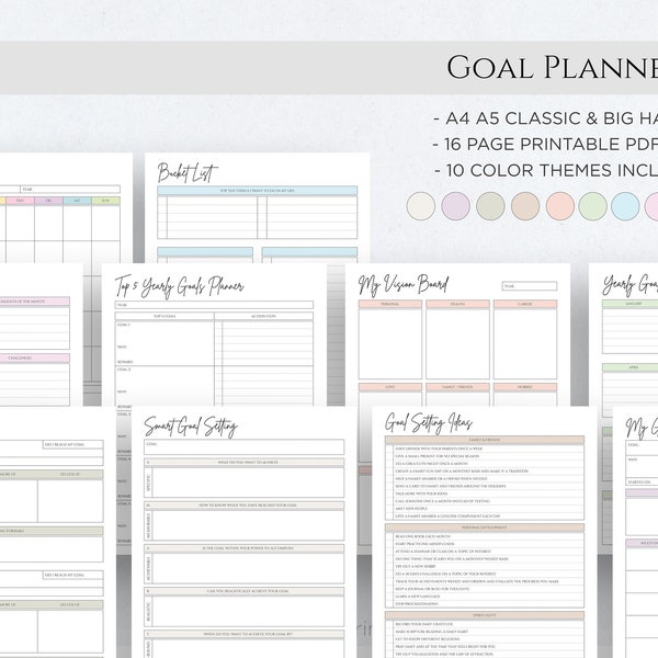 Printable Goal Planner Goal Tracker SMART Goal Setting Kit Monthly Habit Productivity Mambi Classic HP Big Happy Planner PDF A4 A5 Letter