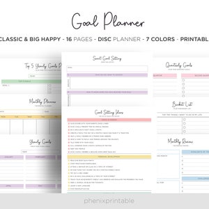 Goal Planner Goal Tracker SMART Goal Setting Kit Monthly Habit Productivity Planner Mambi Classic HP Big Happy Planner PDF Printable Inserts