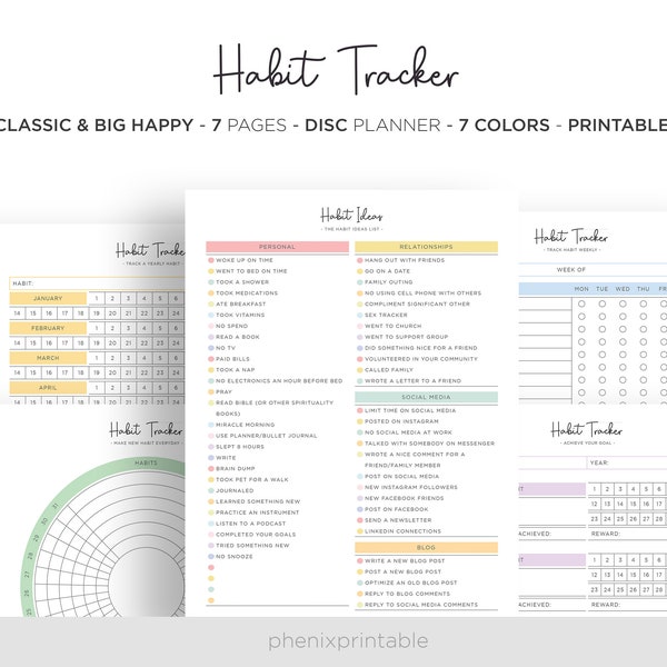 Habit Tracker Circular Habit Tracker Monthly Yearly Round Chart Mambi Classic HP Big Happy Planner PDF Printable Inserts