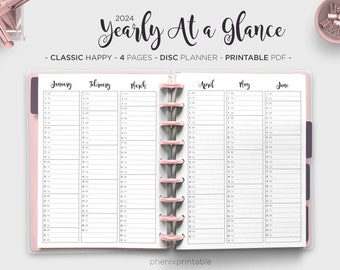 Year at a Glance 2024 Yearly Planner Yearly Agenda Yearly Overview Mambi Classic Big Happy Planner PDF Printable Inserts