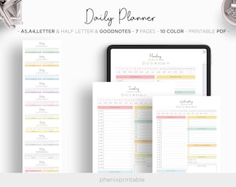 Daily Planner Day Planner Work Planner Weekly Hourly Planner Digital Goodnotes iPad Planner A5 A4 Letter Half Size PDF Printable Inserts