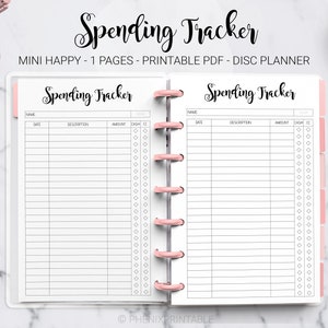 Spending Tracker Log Expense Tracker Finance Planner Money Tracker Mini Mambi Happy Planner Discbound HP Mini Planner PDF Printable Insert image 1