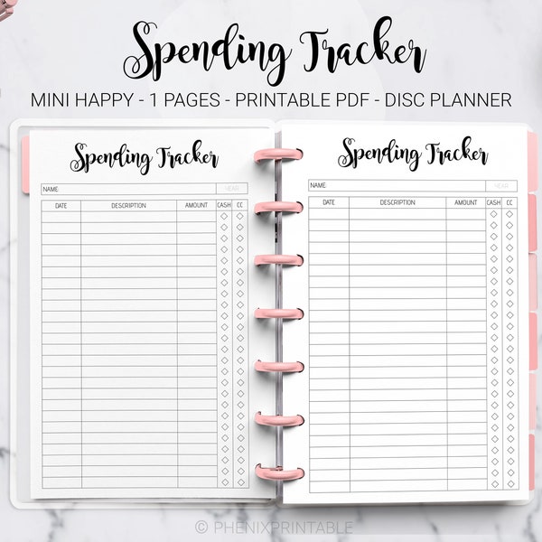 Spending Tracker Log Expense Tracker Finance Planner Money Tracker Mini Mambi Happy Planner Discbound HP Mini Planner PDF Printable Insert