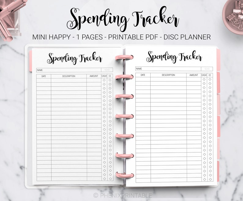 Spending Tracker Log Expense Tracker Finance Planner Money Tracker Mini Mambi Happy Planner Discbound HP Mini Planner PDF Printable Insert image 1