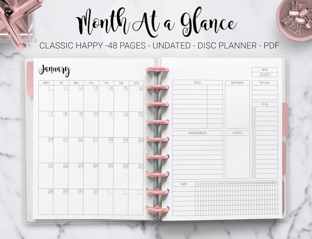 Month at a Glance Monthly Planner Undated Monthly Layout Agenda Mambi ...