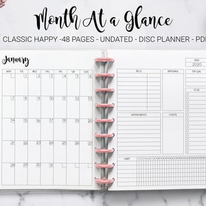 Month at a Glance Monthly Planner Undated Monthly Layout Agenda Mambi Classic Erin Condren Happy Planner HP Editable PDF Printable Inserts