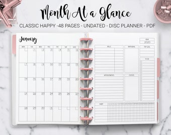 Month at a Glance Monthly Planner Undated Monthly Layout Agenda Mambi Classic Erin Condren Happy Planner HP Editable PDF Printable Inserts