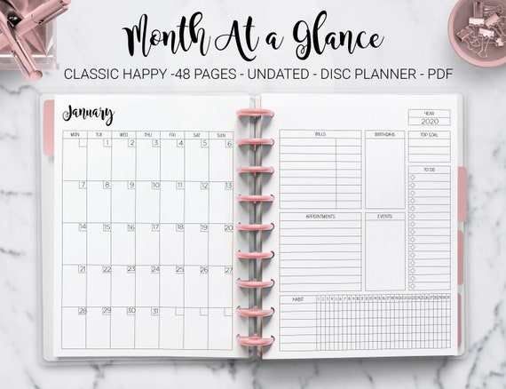 Month at a Glance Monthly Planner Undated Layout Etsy