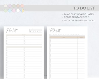 Minimalist To Do List Printable, Tasks Planner A4 A5 Letter (PDF Inserts)