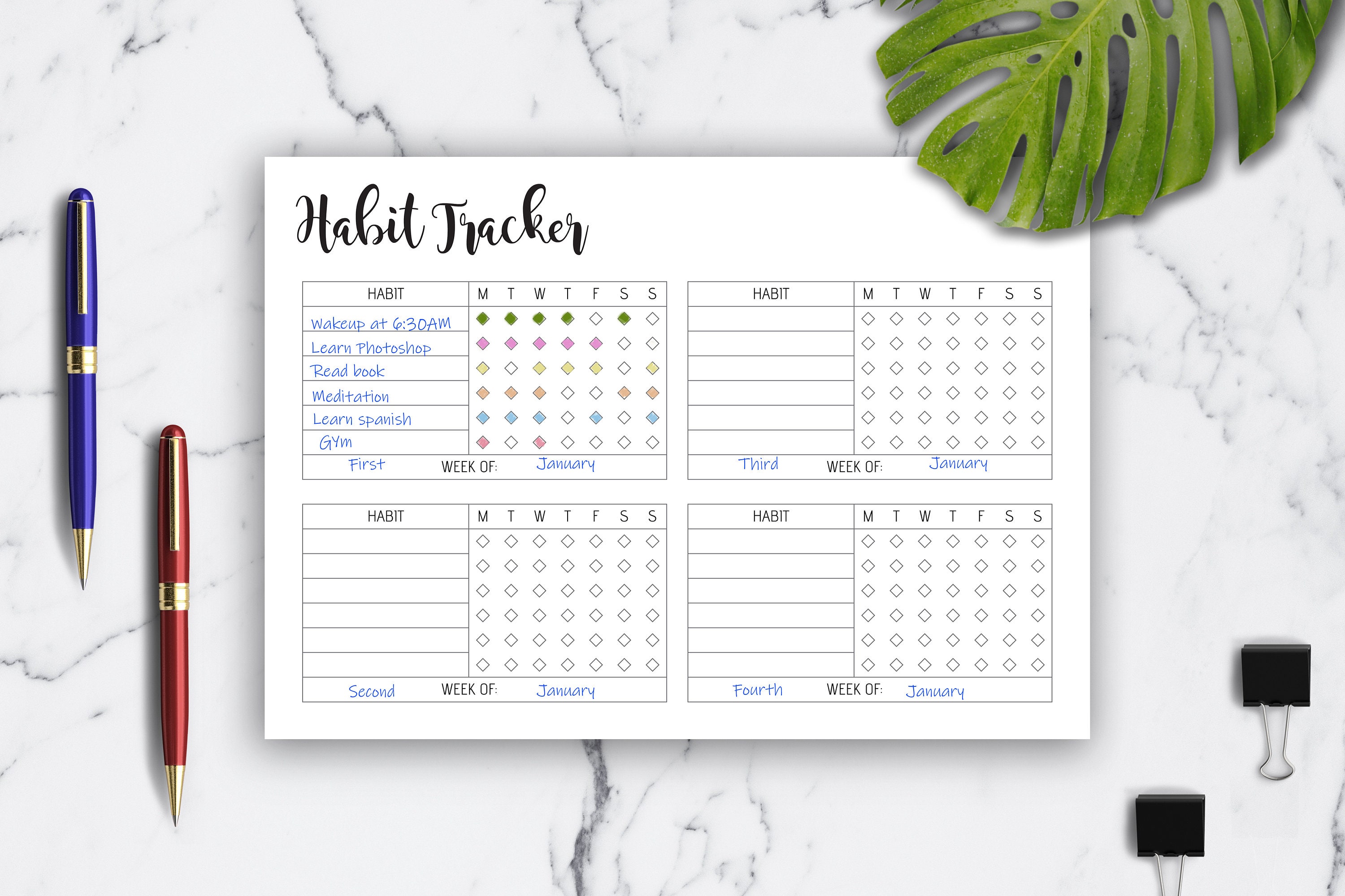 Daily Habit Tracker Chart: A4, A5, Letter Size (PDF Printable) - Etsy