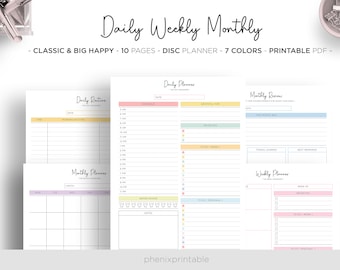 Daily Monthly Weekly Planner Schedule Routine Hourly Planner Mambi Classic HP Big Happy Planner PDF Printable Inserts