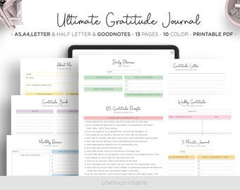 Gratitude Journal Template Wellness Planner Mindfulness Journal Self Care Goodnotes iPad Planner A5 A4 Letter Half Size PDF Printable Insert