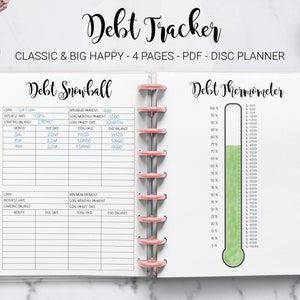 Debt Tracker Debt Thermometer Snowball Payoff Calculator Organizer Money Management Mambi Classic HP Big Happy Planner PDF Printable Inserts