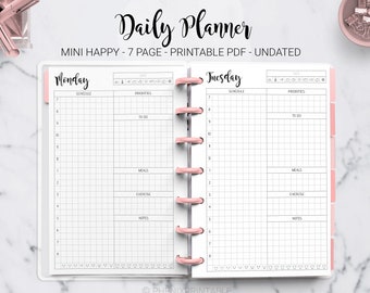 Daily Planner Day Planner Work Planner Weekly Planner Hourly Planner Mini Mambi Happy Planner Discbound HP Mini Planner PDF Printable Insert