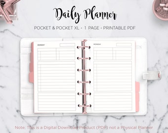 Daily Planner To Do Notes Day Planner Blank Template Minimal Planner Filofax Pocket & Pocket XL Ring Binder Planner PDF Printable Insert