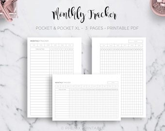 Monthly Tracker Goal Tracker Minimal Planner Habit Tracker Daily Routine Tasks Filofax Pocket & Pocket XL Ring Binder PDF Printable Insert